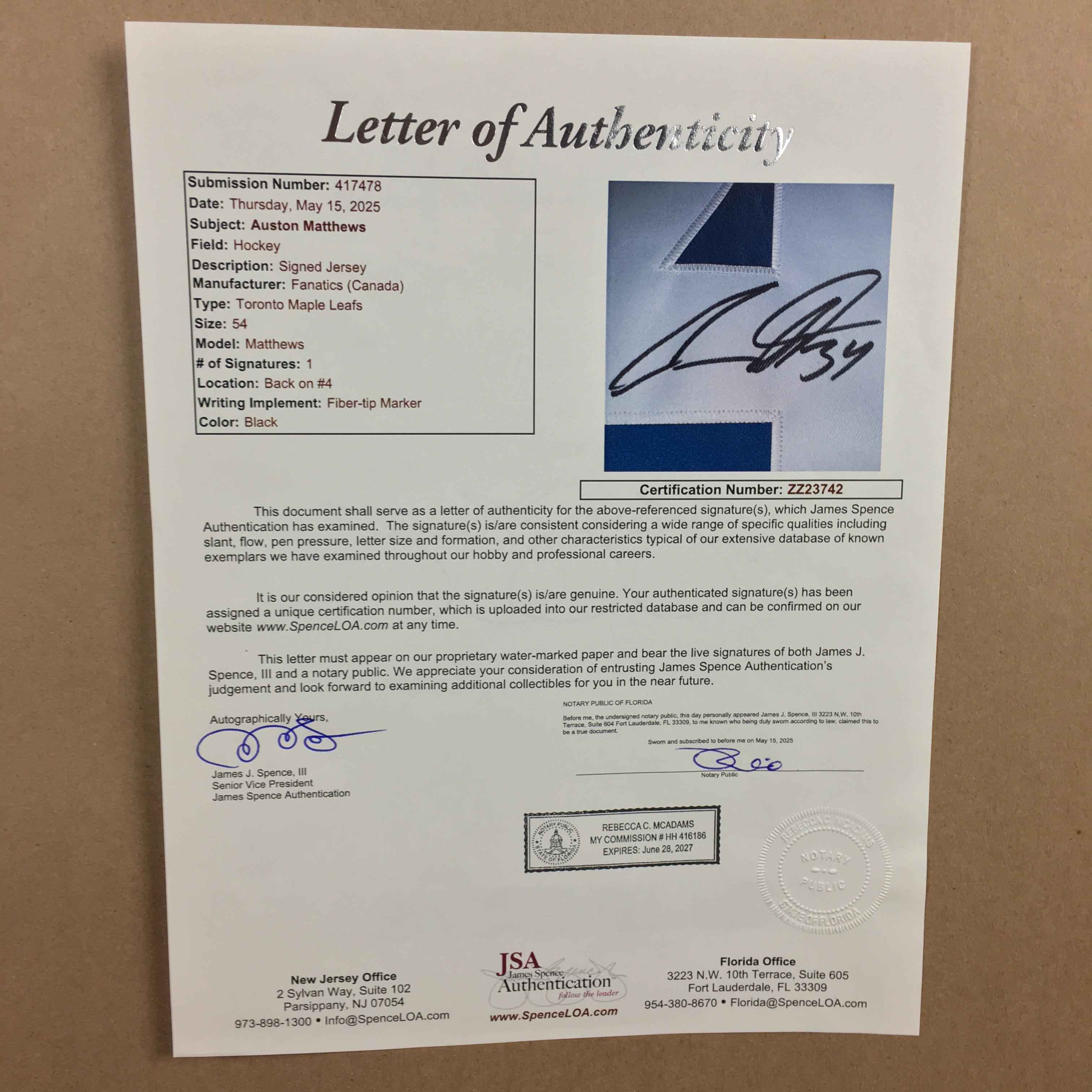Auston Matthews Signed Jersey Framed
