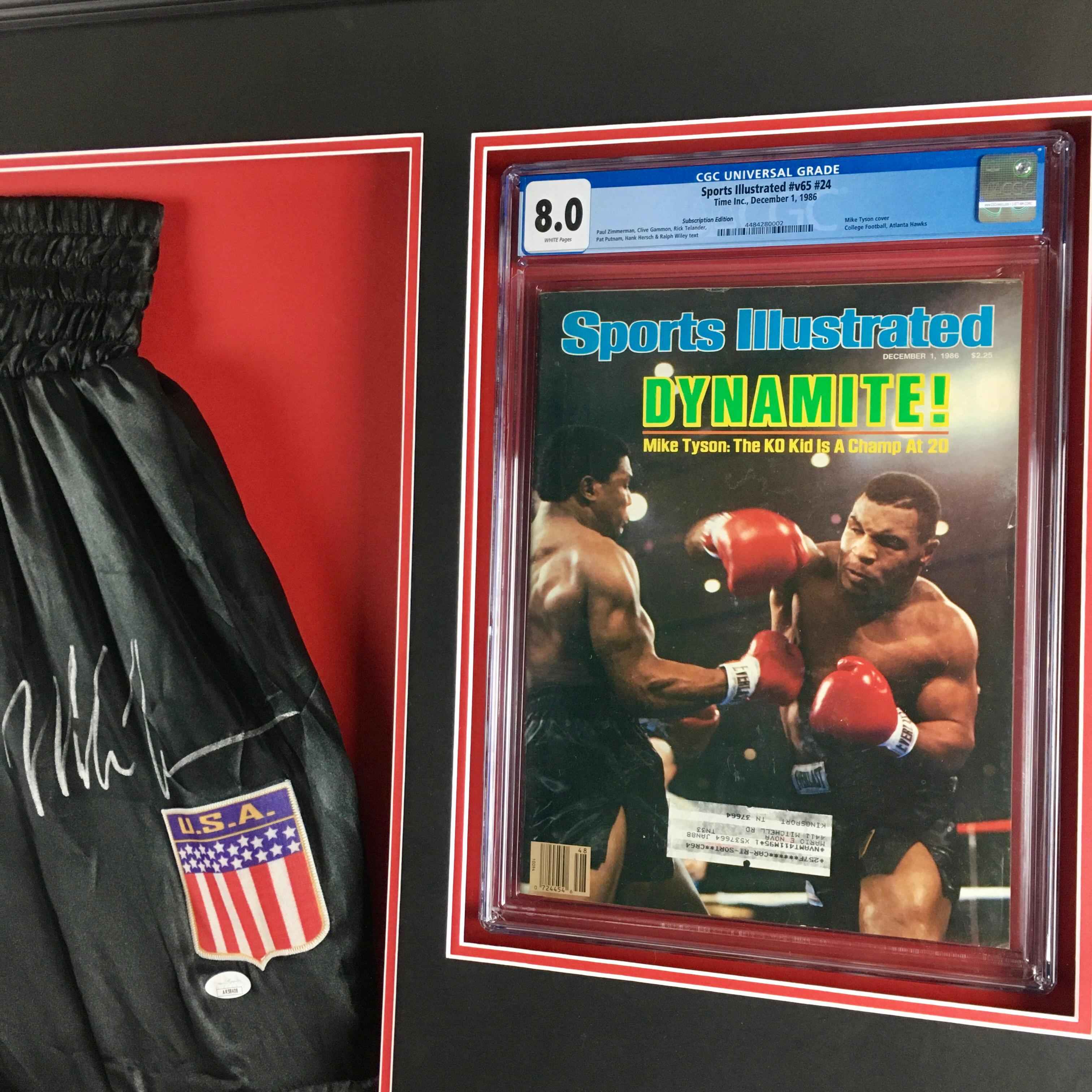 Mike Tyson Signed Trunks Framed