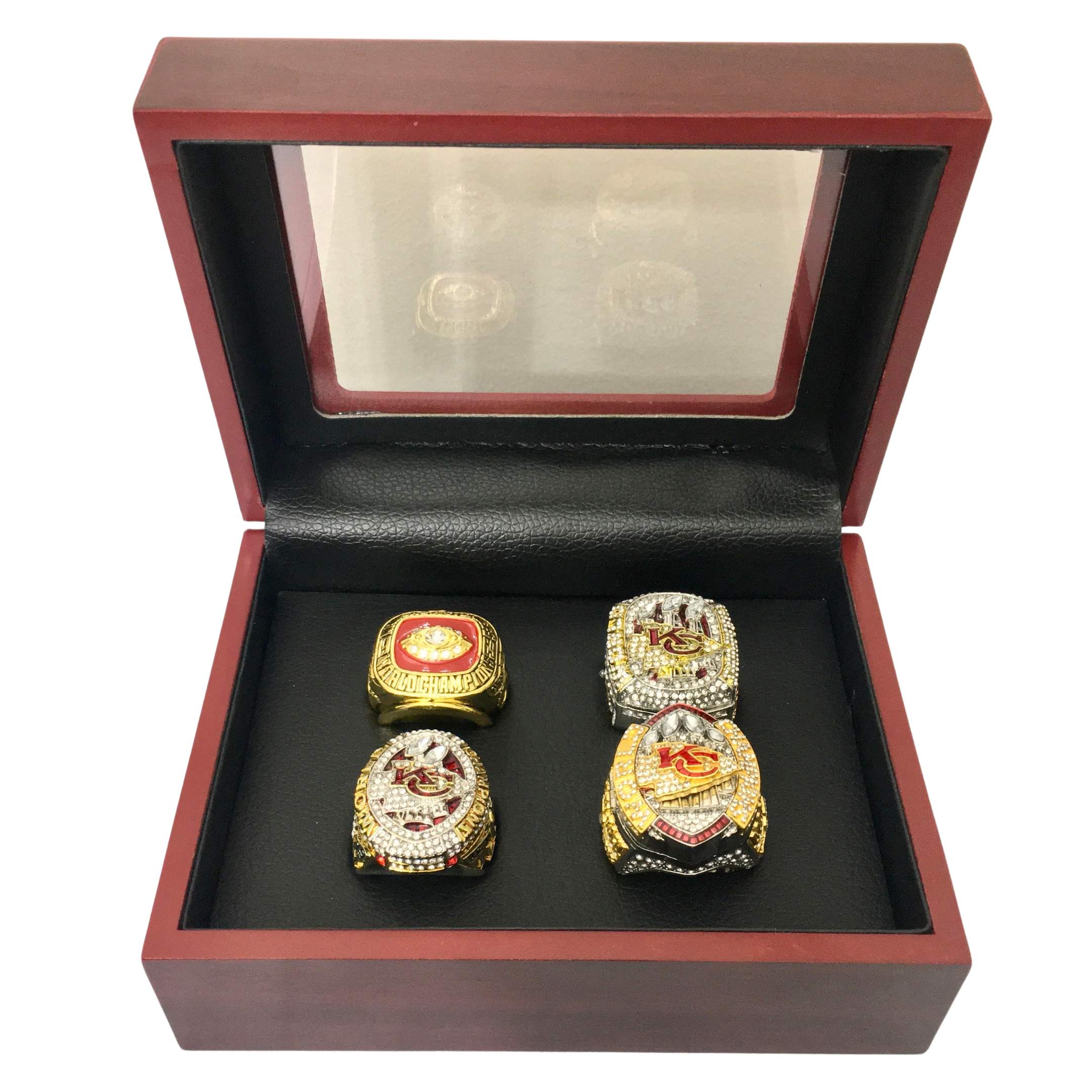 Kansas City Chiefs - Super Bowl 4 Ring Set With Wooden Display Box. Mahomes shops Dawson