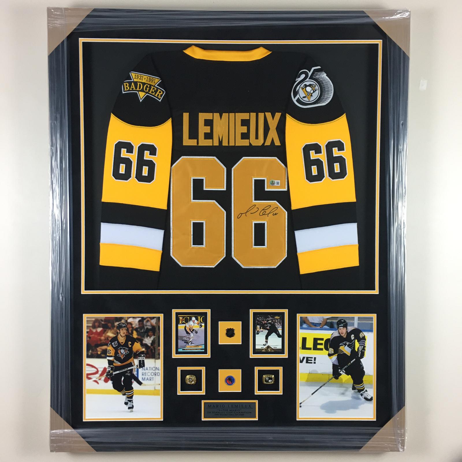 Mario Lemieux Signed Jersey Framed