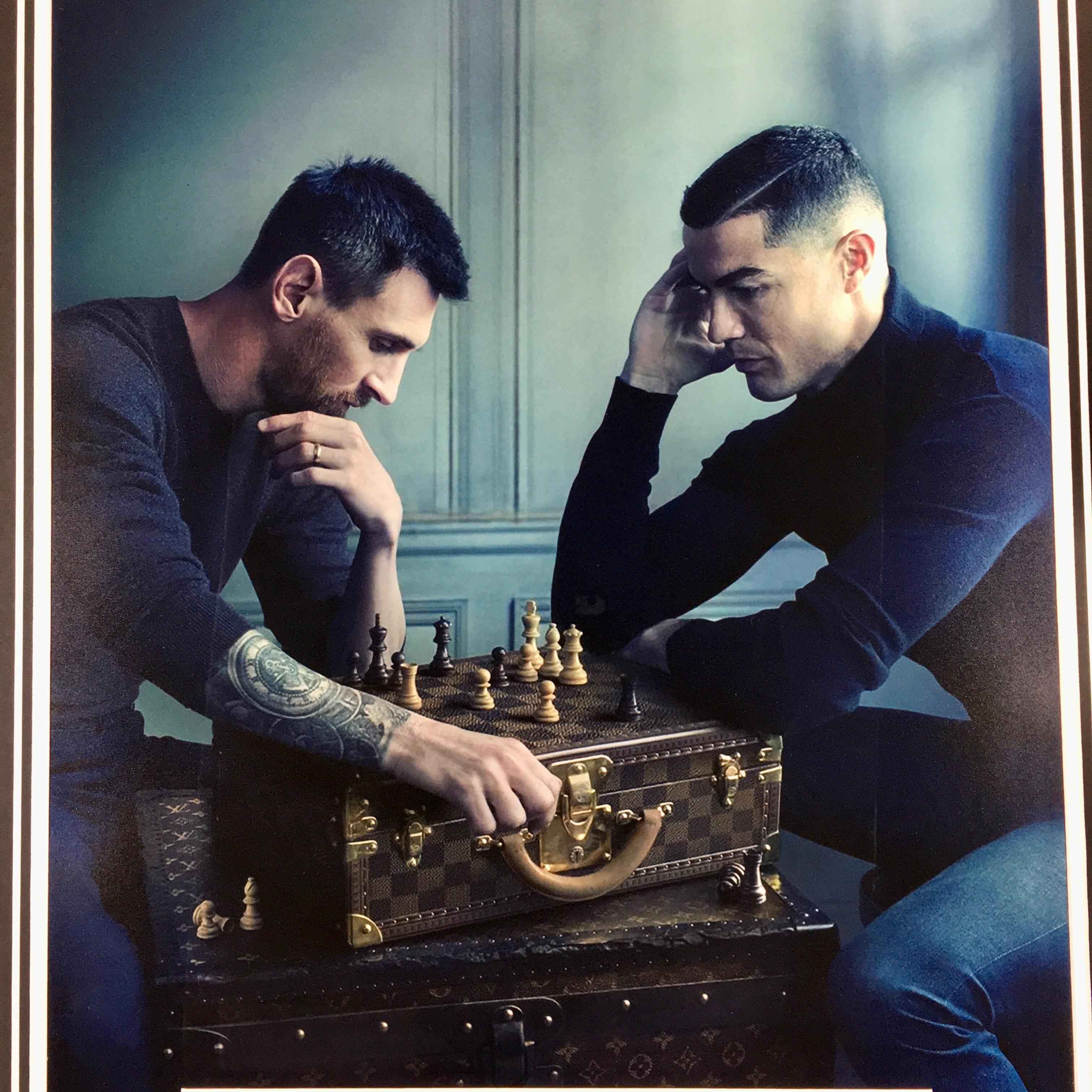 Messi Ronaldo Chess Match 16x20 Photo Framed