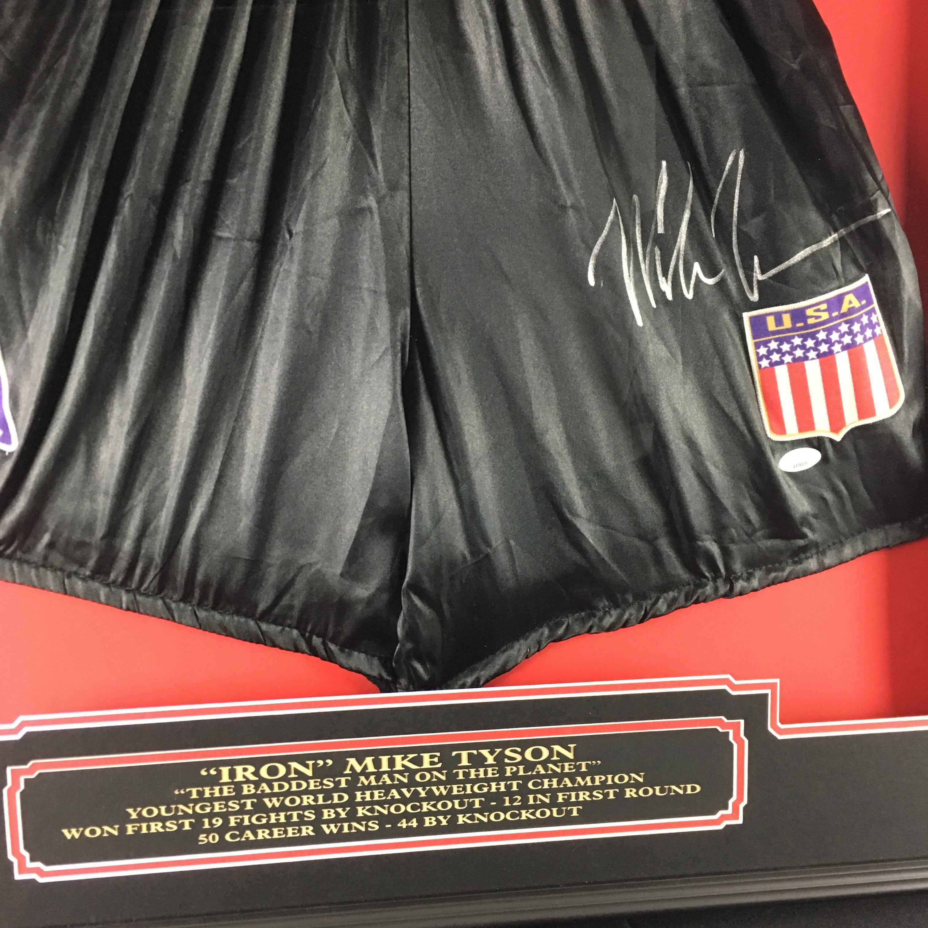 Mike Tyson Signed Trunks Framed
