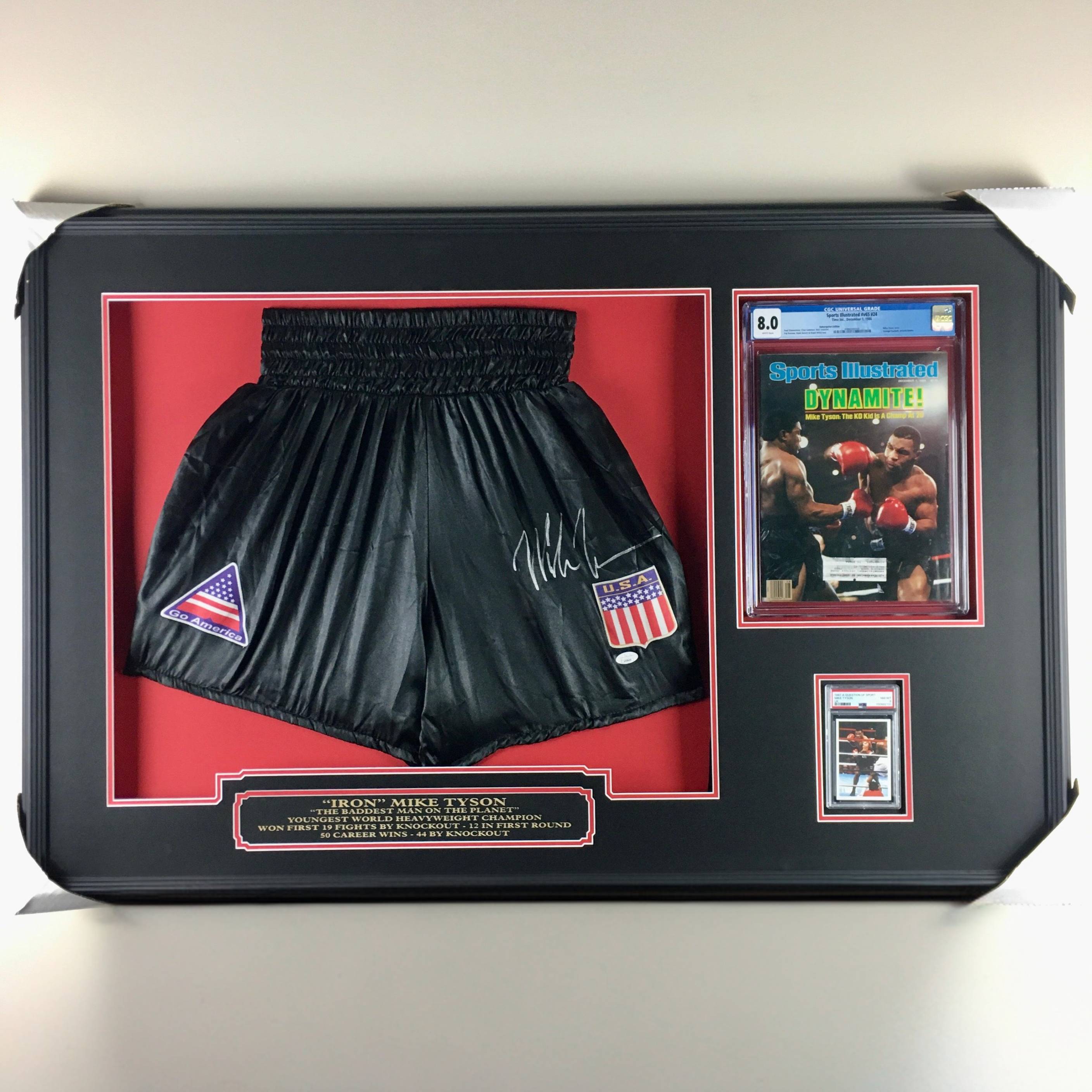 Mike Tyson Signed Trunks Framed