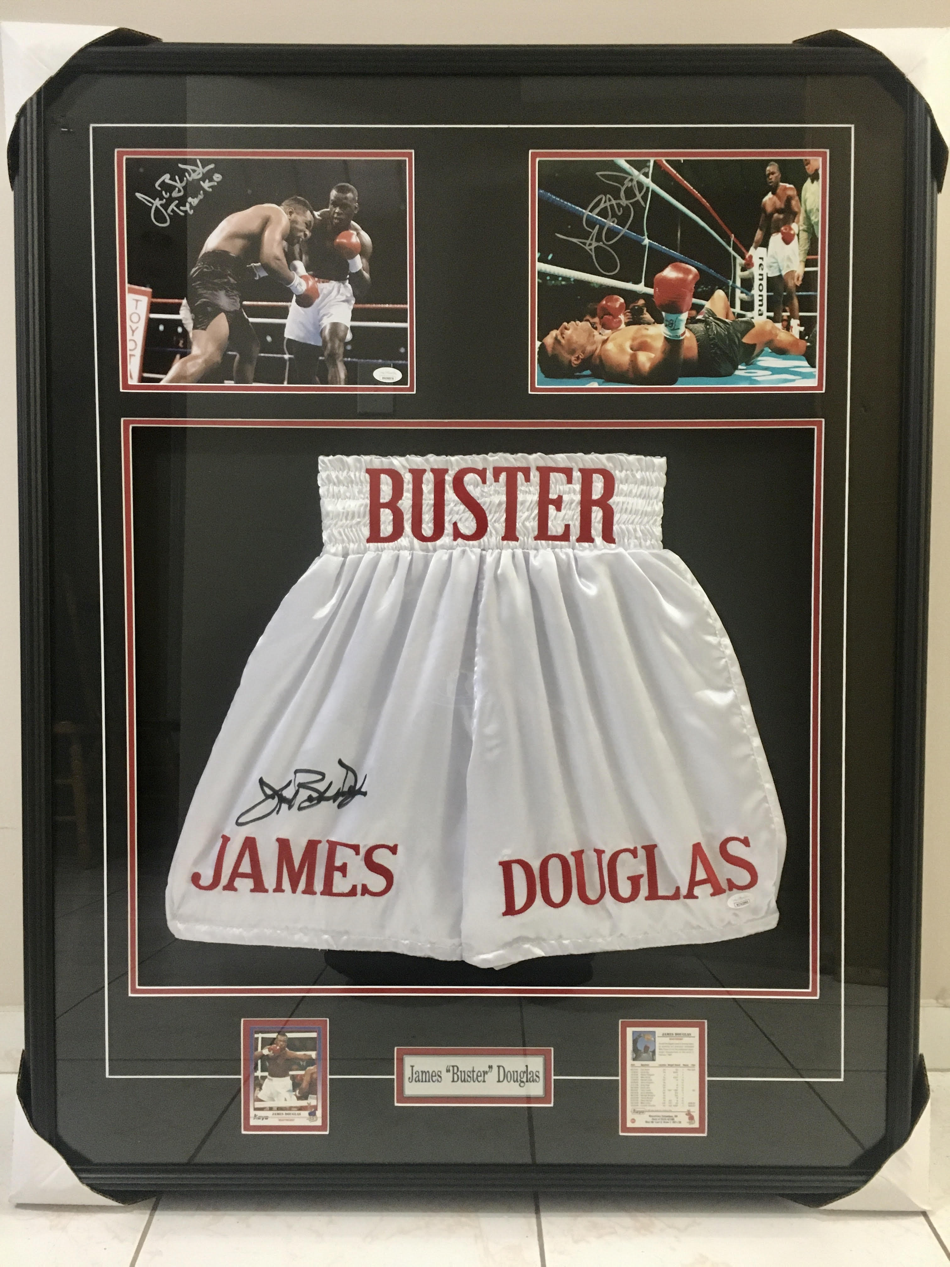 Buster Douglas Triple Signed Trunks Framed